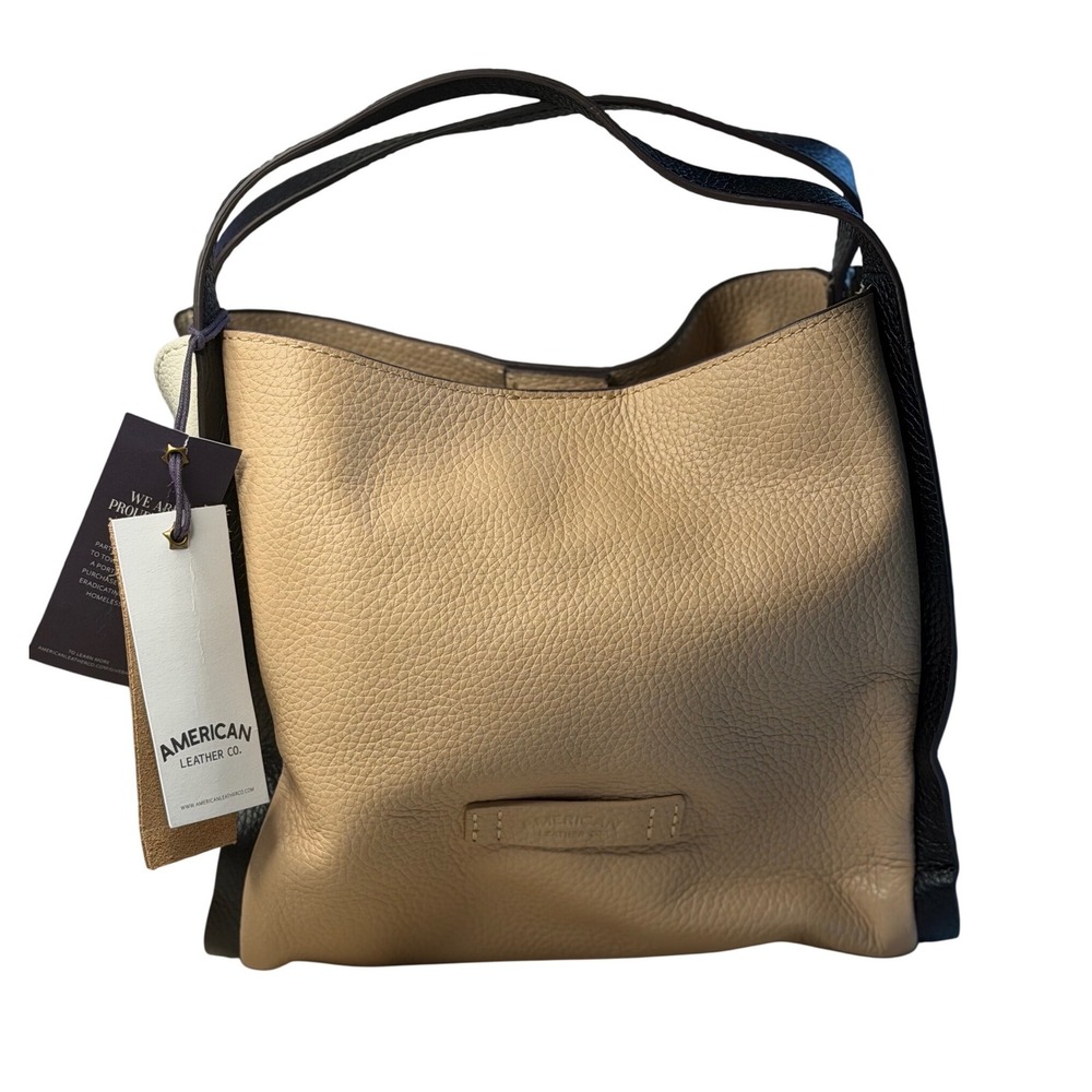American Leather Co Auburn Colorblock Convertible Satchel Macadamia Nwt Women